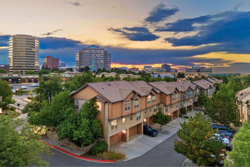 Sunset overlooking Isabella Apartment Homes in Greenwood Village, Colorado