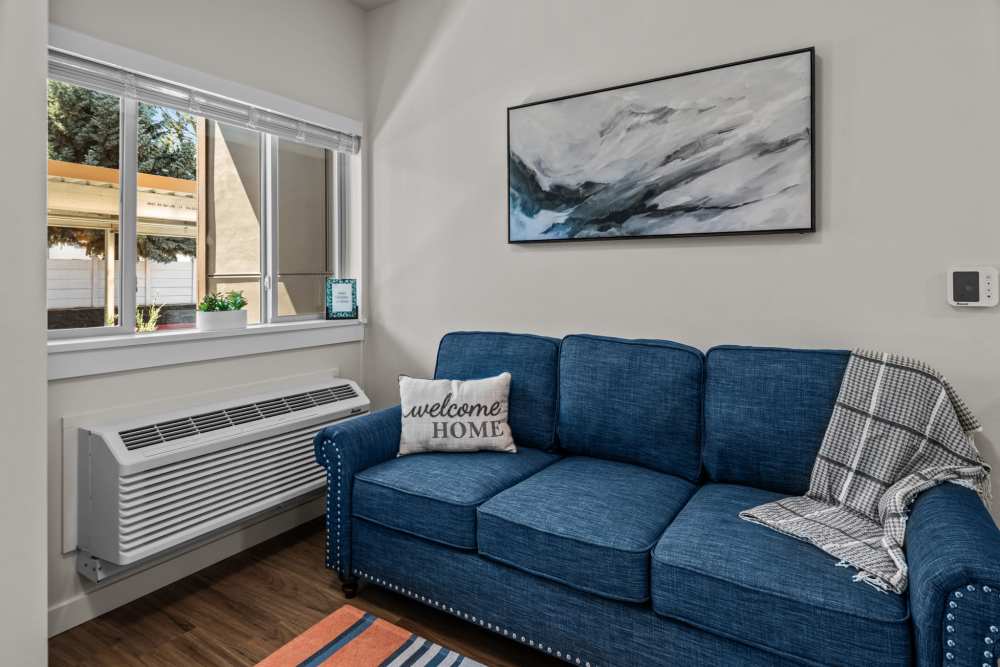 Couch in the living room at Peak 42 in Bend, Oregon