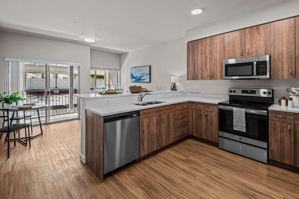 Stainless-steel appliances in the kitchen at Peak 42 in Bend, Oregon