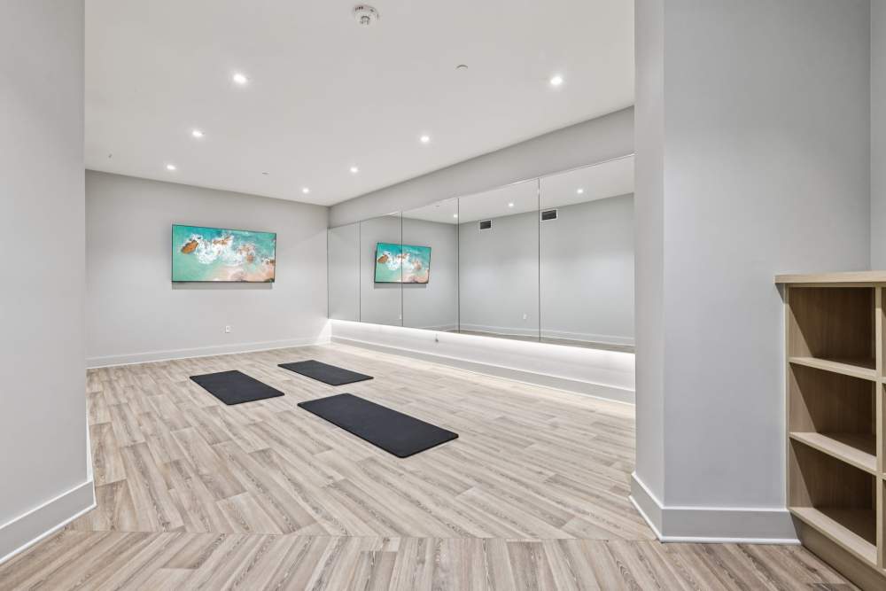 Resident fitness center with private exercise room at  Elms Shady Grove in Rockville, Maryland