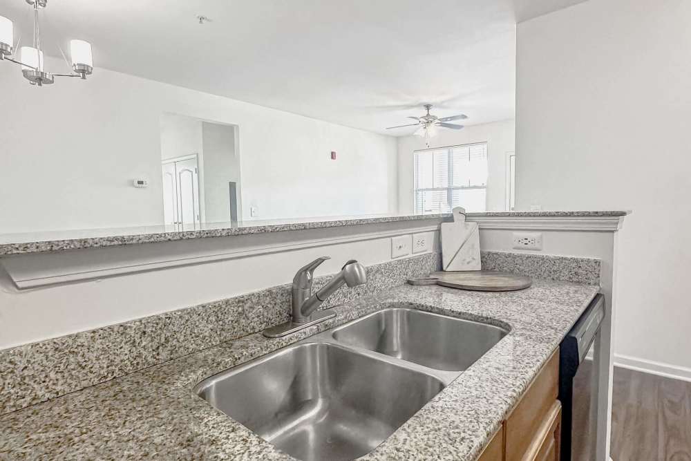 Breakfast counter with stainless-steel sink at Windsor Upon Stonecrest in Burlington,North Carolina