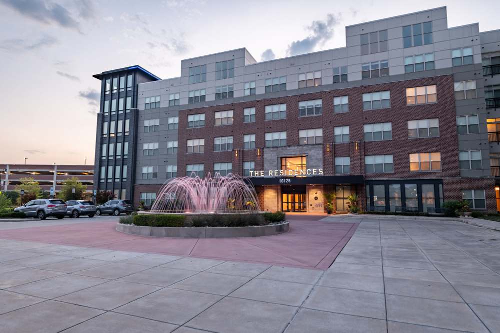 dusk view of main entrance at The Residences at Annapolis Junction in Annapolis Junction, Maryland