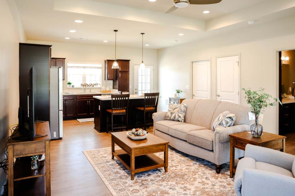 Memory care apartment living room at Legacy Living Defiance in Defiance, Ohio