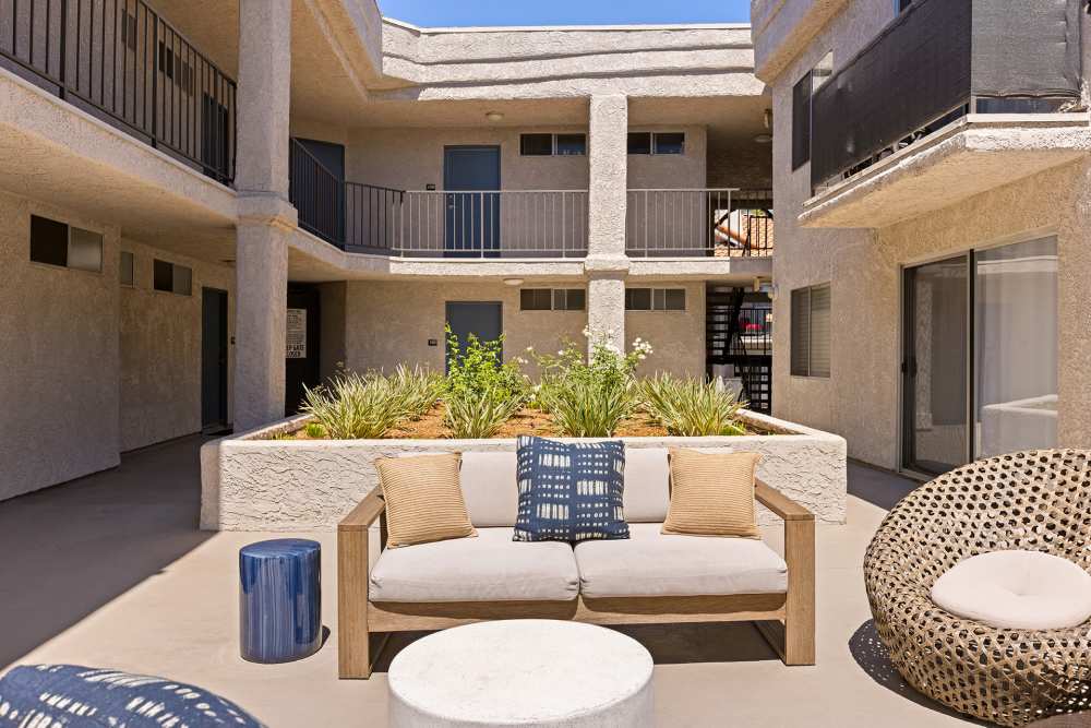 Outdoor seating area at The Indie Glendale Collection in Glendale, California