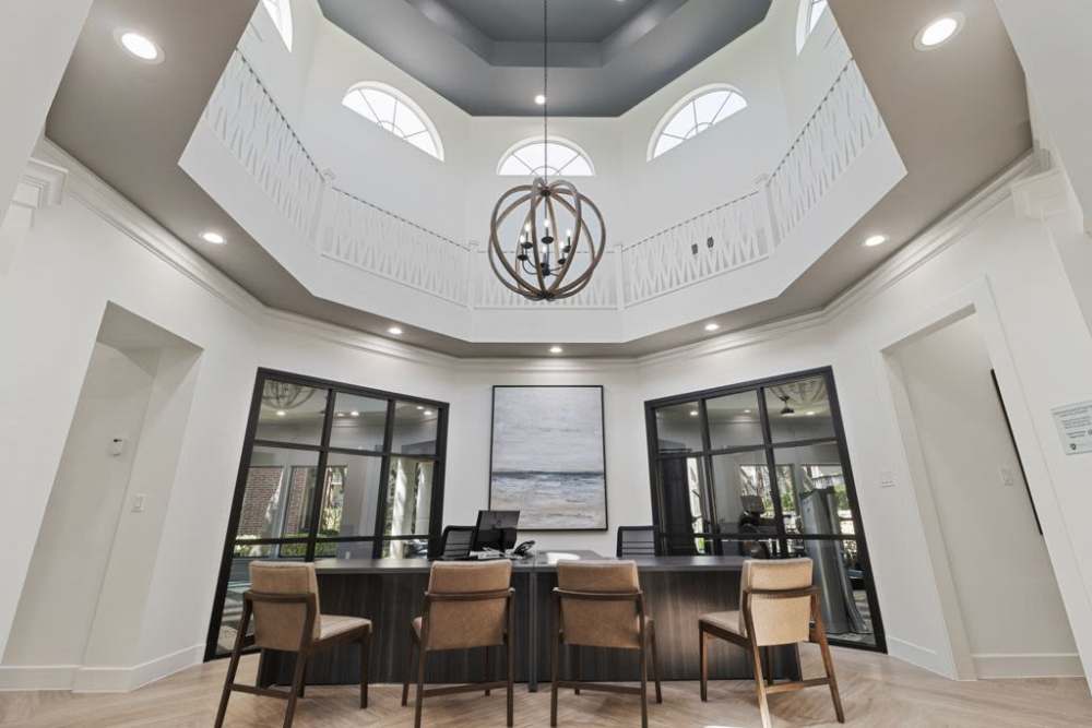 Spacious lobby area with unique ceiling design at Charleston in San Antonio,Texas