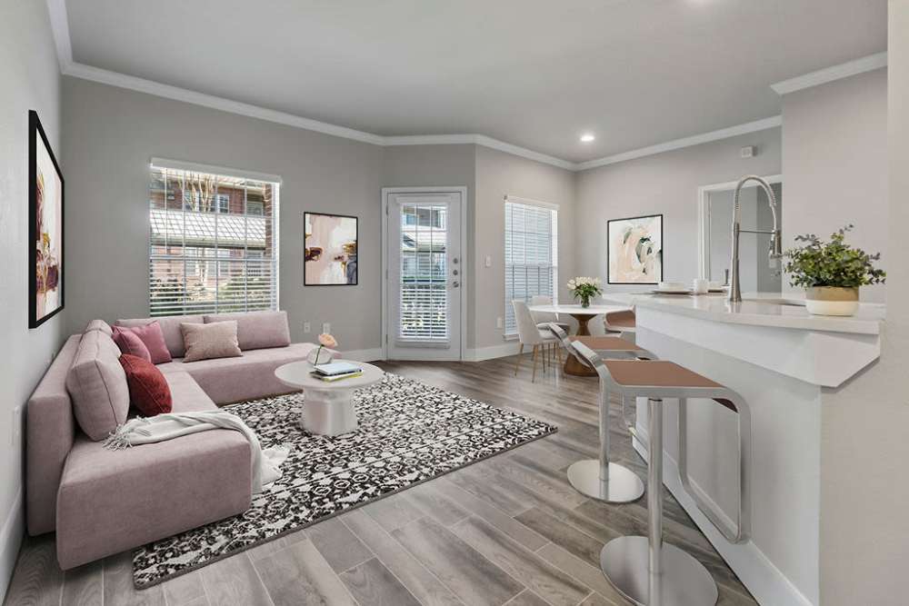 Living room with main entrance at Charleston in San Antonio,Texas