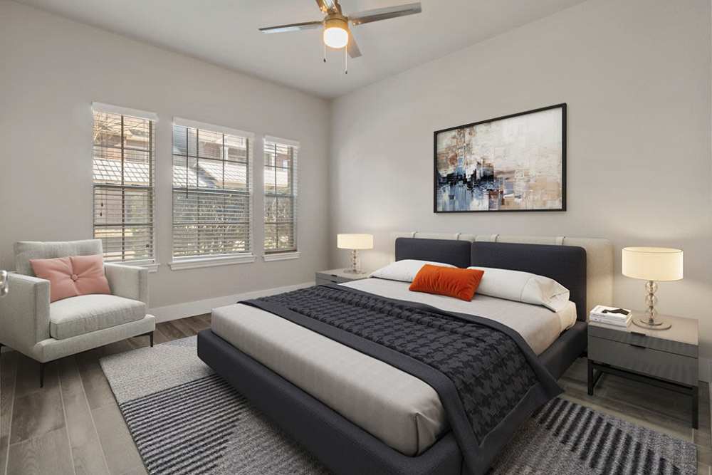 Bedroom with a window for natural lighting at Charleston in San Antonio,Texas