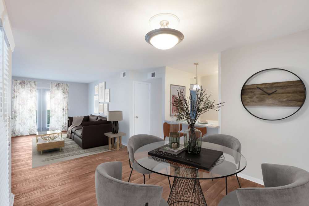 Large living room fully furnished at Riverside North Apartment Homes in Chattanooga, Tennessee