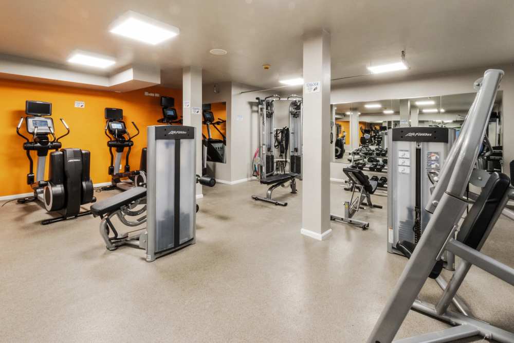 Cardio equipment in the fitness center at The Brunswick in New Brunswick, New Jersey