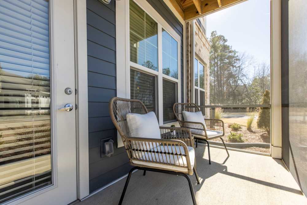 Private patio at South City Apartments in Summerville, South Carolina