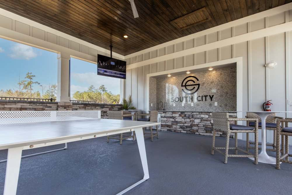 Covered seating area at South City Apartments in Summerville, South Carolina