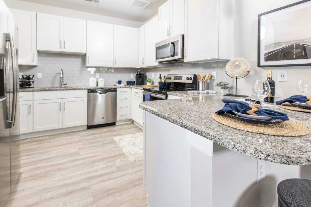 Kitchen with stainless steel appliance at South City Apartments in Summerville, South Carolina