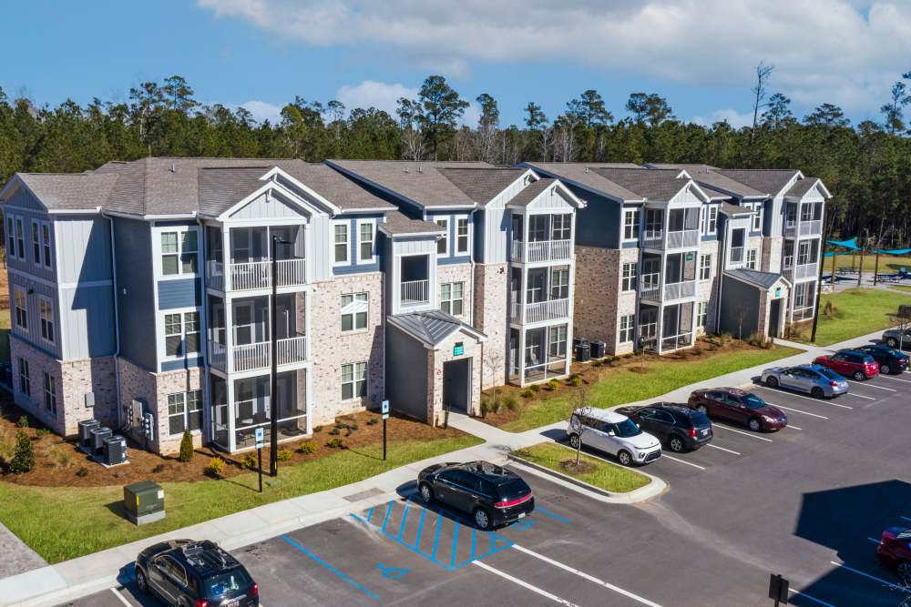 Community outside car parking area at South City Apartments in Summerville, South Carolina