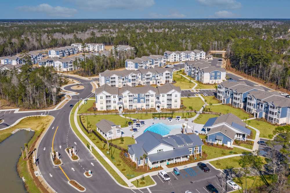Community aerial view at South City Apartments in Summerville, South Carolina