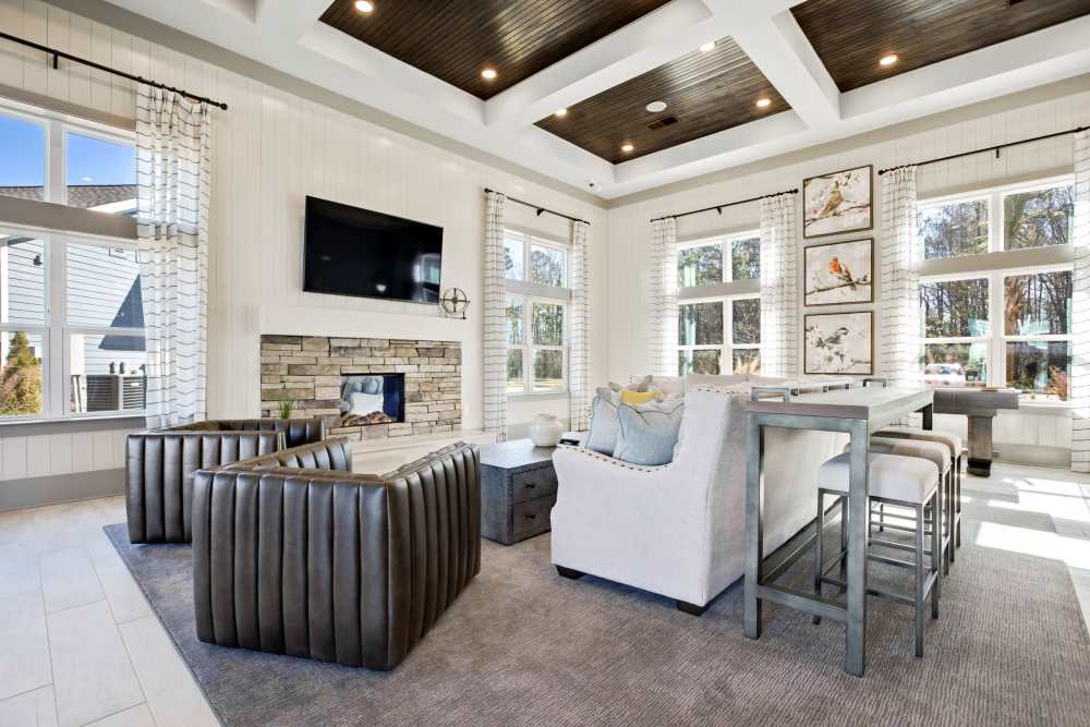 Clubhouse with fireplace at South City Apartments in Summerville, South Carolina