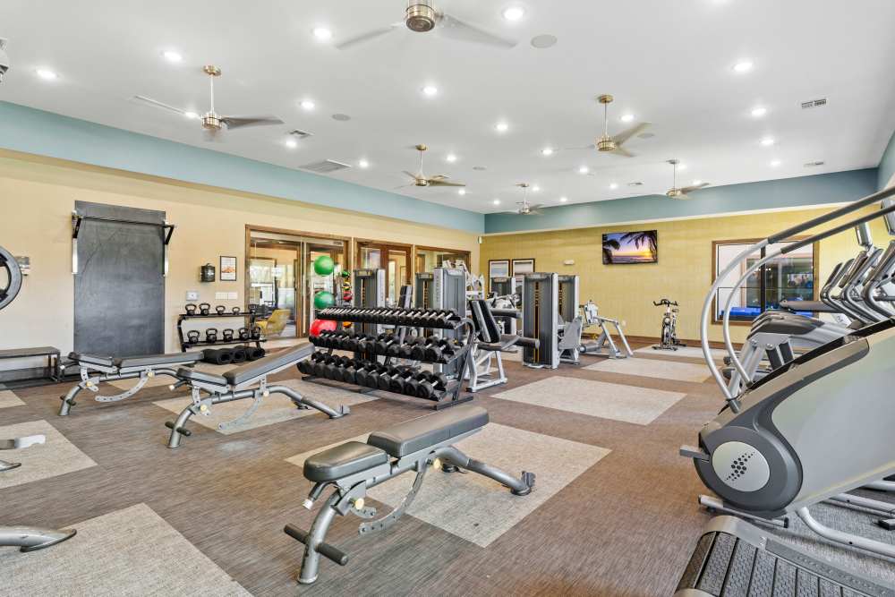 Fitness studio at The Abbey at Preserve Way in Tomball, Texas