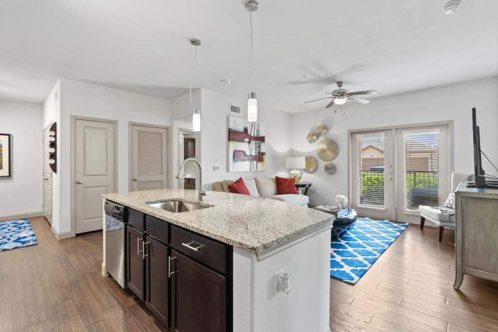Open concept living spaces at The Abbey at Preserve Way in Tomball, Texas
