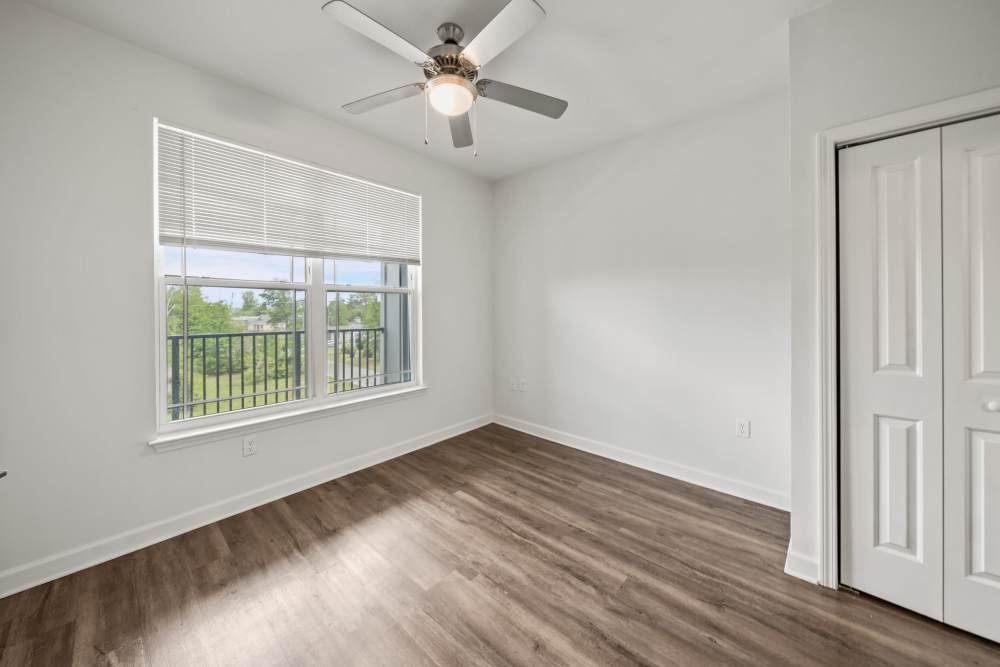 Bedroom with a large window at The Park at Massalina in Panama City,Florida