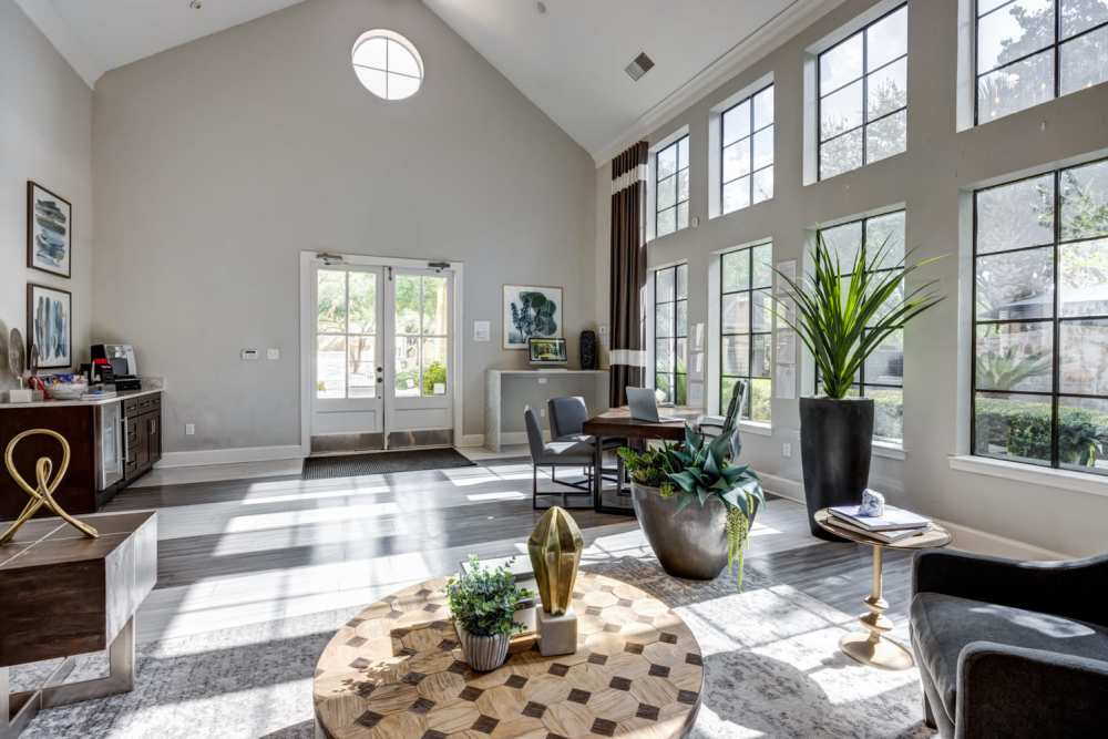 Clubhouse with moder interiors at The Quarry Townhomes in San Antonio, Texas