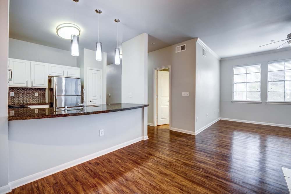 Wooden floorings of apartments at The Quarry Townhomes in San Antonio, Texas