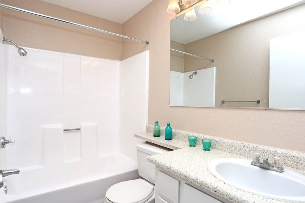 Well-lit bathroom at Willow Grove in Modesto, California