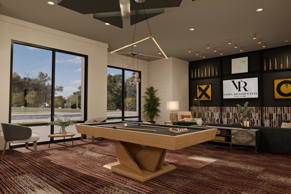 Clubhouse with pool table at Main Street Vista in Holly Springs, North Carolina 