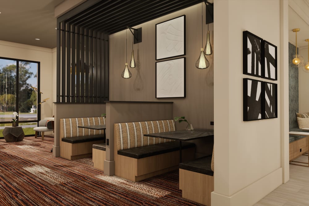 Clubhouse with seating area at Main Street Vista in Holly Springs, North Carolina 