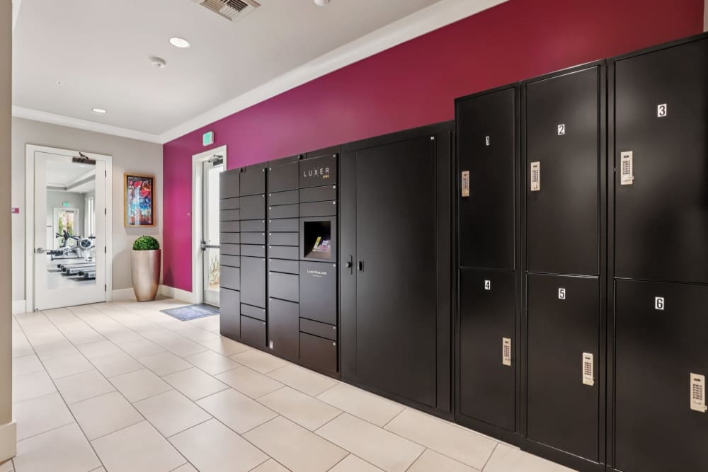 Secured mail box area at BDX at Capital Village in Rancho Cordova, California