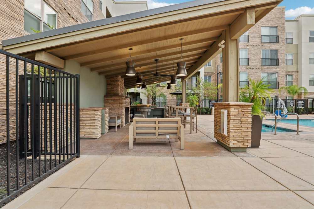 Poolside patio and BBQ area at BDX at Capital Village