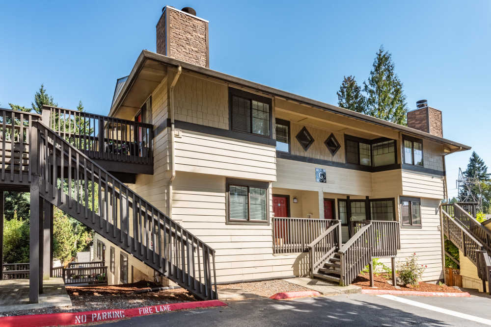 Apartment exterior at The Rosewood Apartments in Vancouver, Washington