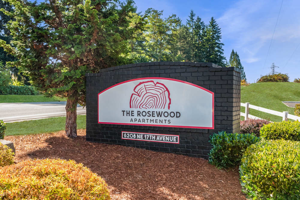 Rosewood Apartments signage at The Rosewood Apartments in Vancouver, Washington
