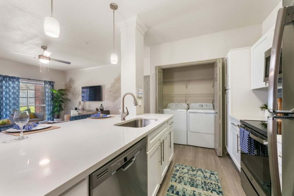 Kitchen with pendant lights at Barnett in Houston, Texas