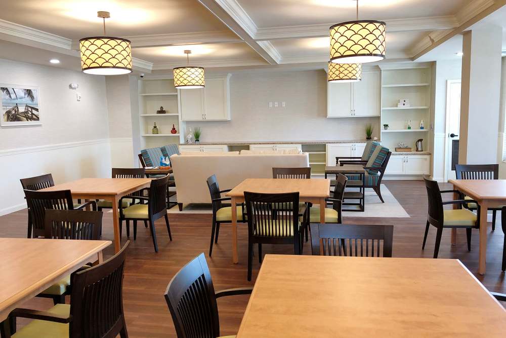 Community seating area at Grand Palms in Bradenton, Florida