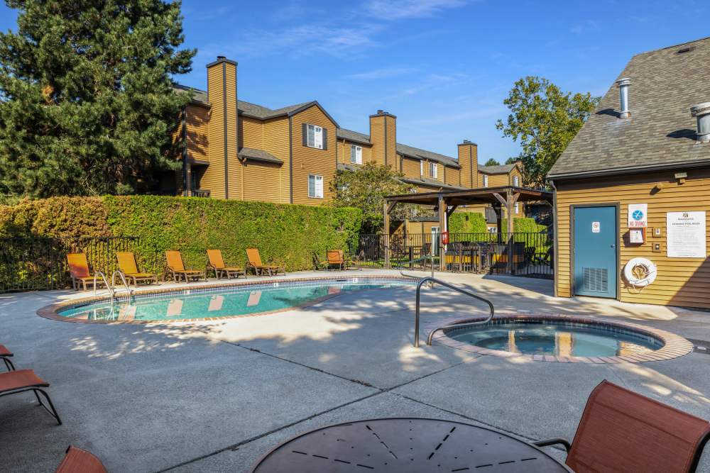 Outside View of the Apartment and Pool Area at Renaissance at 29th Apartments in Vancouver, Washington