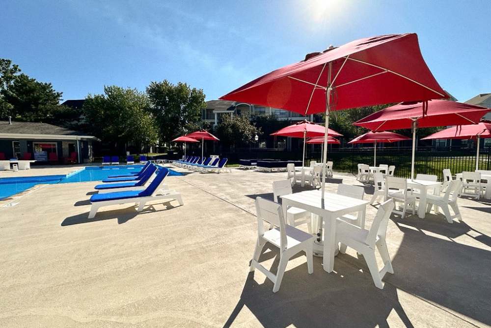 Outdoor pool and patio furniture at The Landing Lawrence