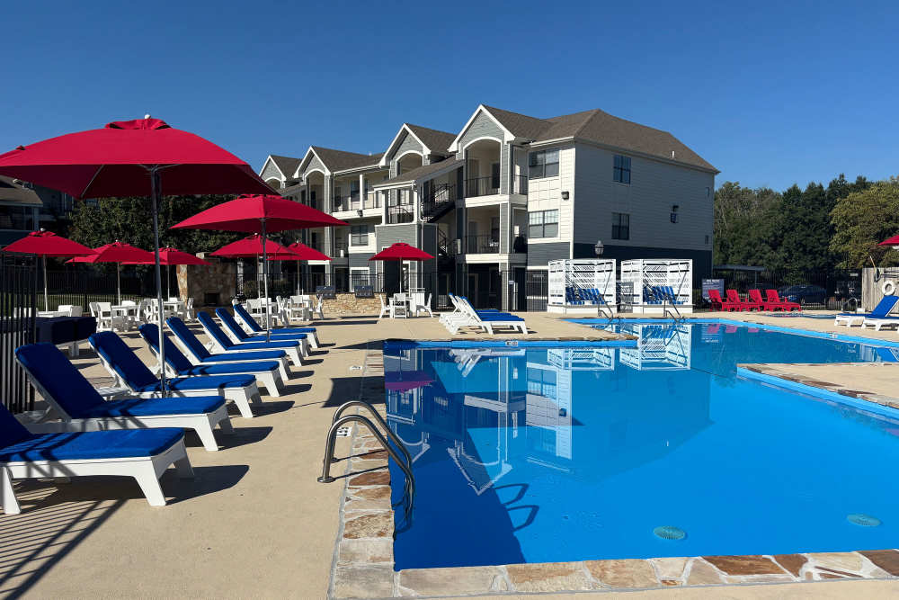 Outdoor pool and patio furniture at The Landing Lawrence