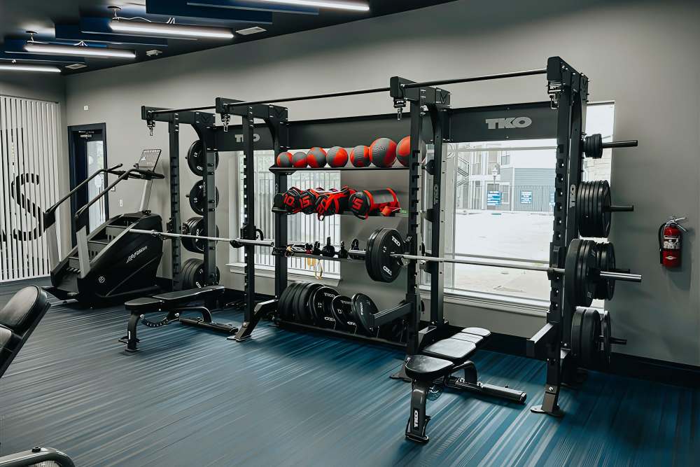 Fitness center at The Landing Lawrence 