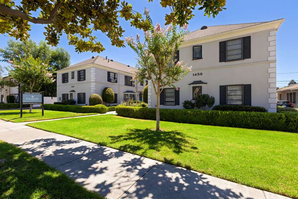 Beautiful exterior view of apartment at The Indie Glendale Collection in Glendale, California