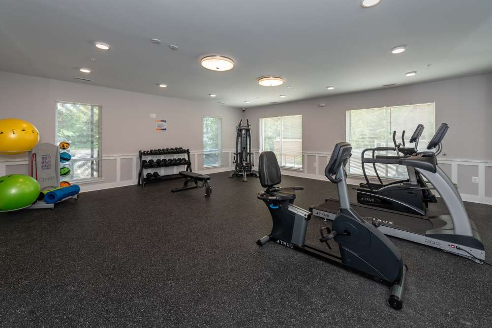 Fitness center with treadmill at RiverWatch Apartments in Elkridge, Maryland