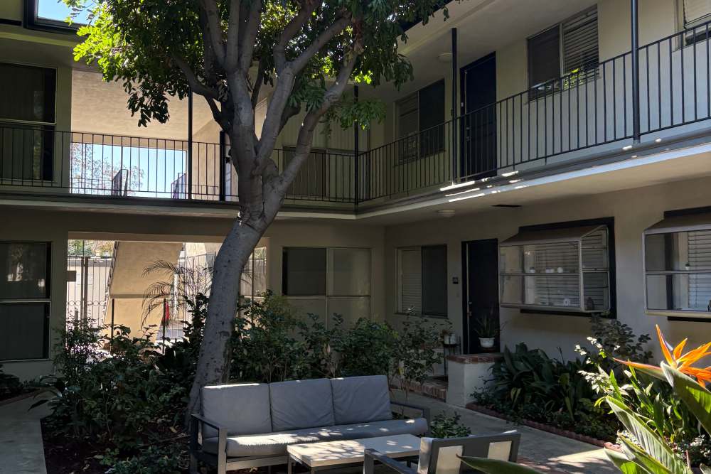 Inside community view showing seating area at The Indie Glendale Collection in Glendale, California