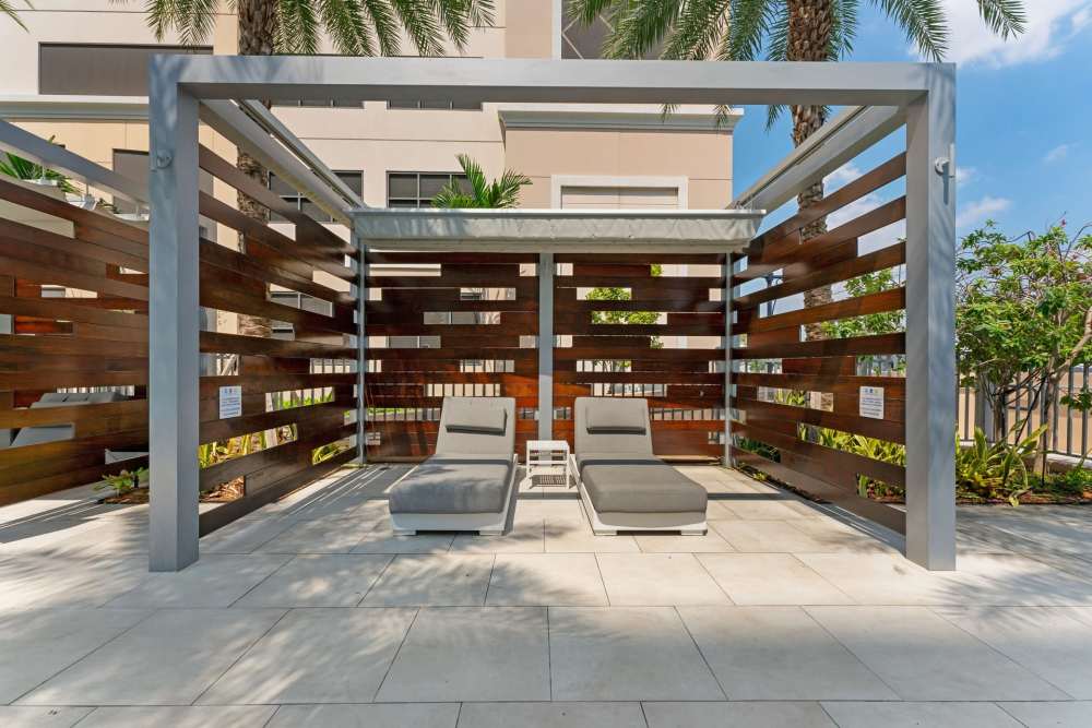 Outdoor lounge area at Marina Del Mar in Sunny Isles Beach, Florida