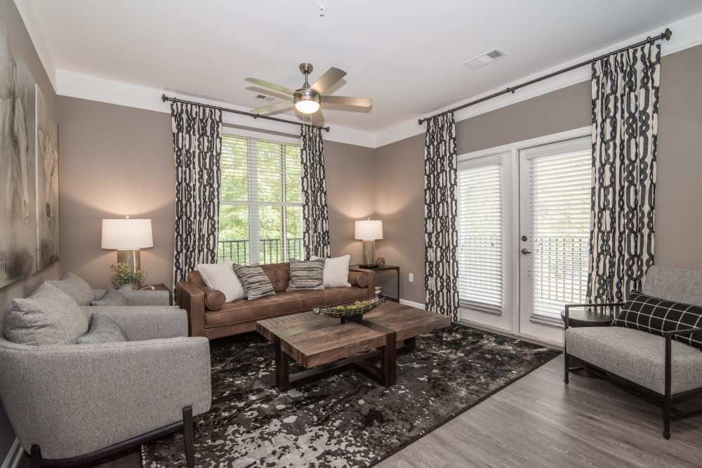 Living room with couch at Lodge at Croasdaile Farm in Durham, North Carolina