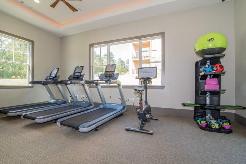 Treadmills in the gym at Lodge at Croasdaile Farm in Durham, North Carolina