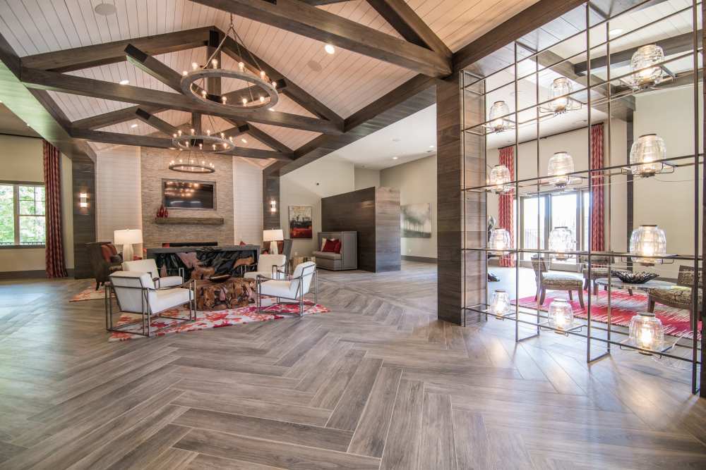 Indoor lounge at Lodge at Croasdaile Farm in Durham, North Carolina
