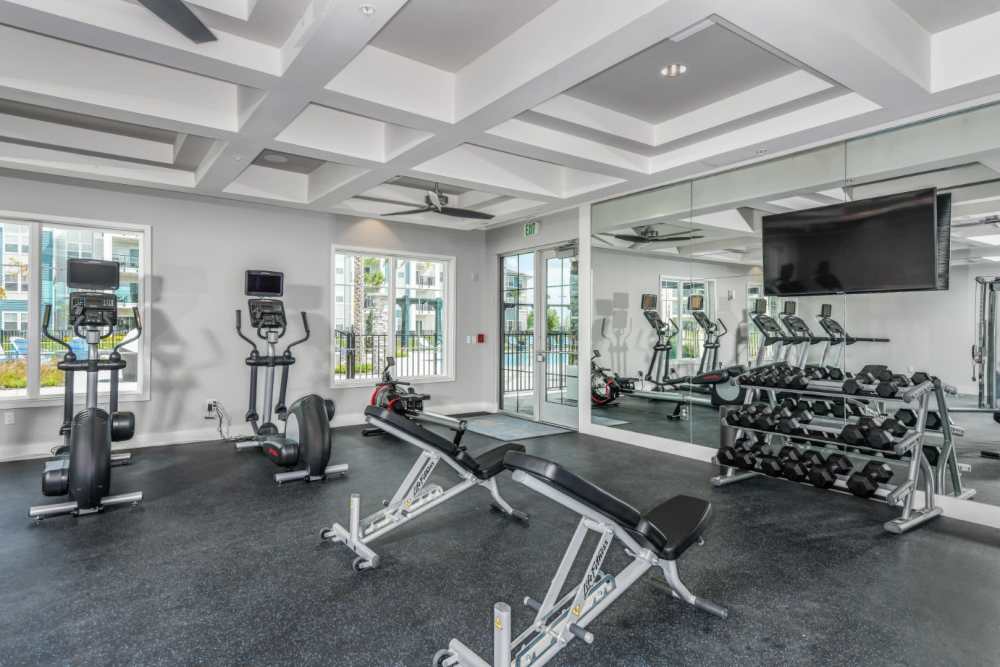 Fitness center at Champions Vue Apartments in Davenport, Florida