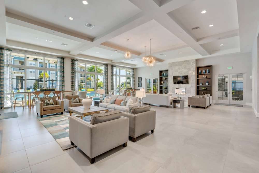 Clubhouse lounge at Champions Vue Apartments in Davenport, Florida