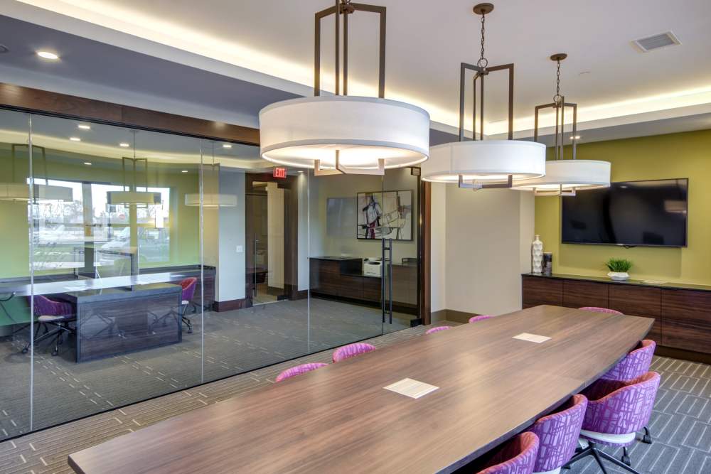 Business center with ambient lighting at The Residences at Annapolis Junction in Annapolis Junction, Maryland