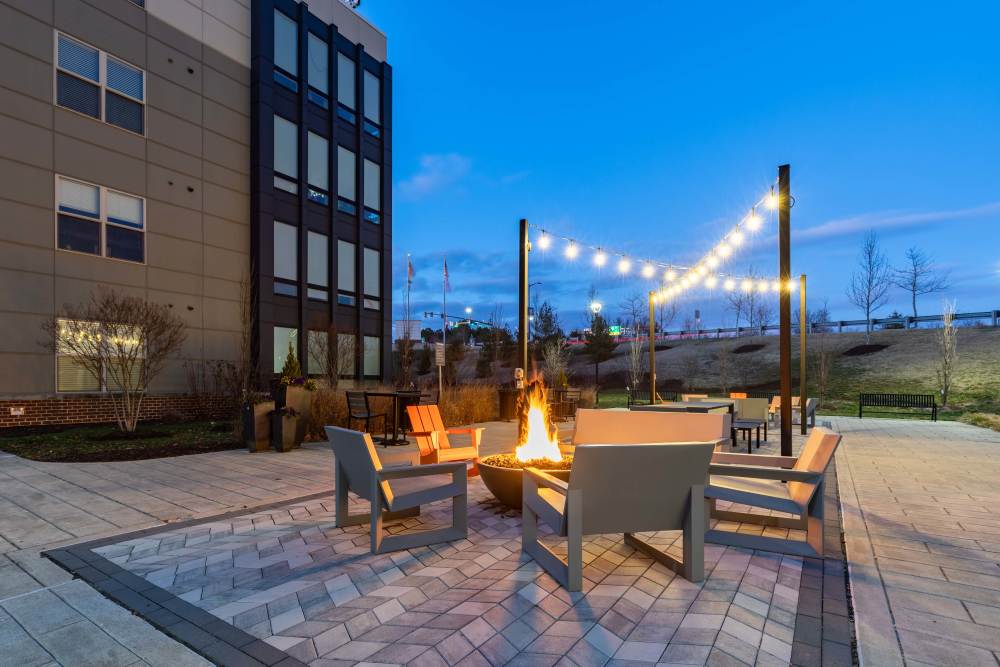 Fireplace with lots of lighting at The Residences at Annapolis Junction in Annapolis Junction, Maryland