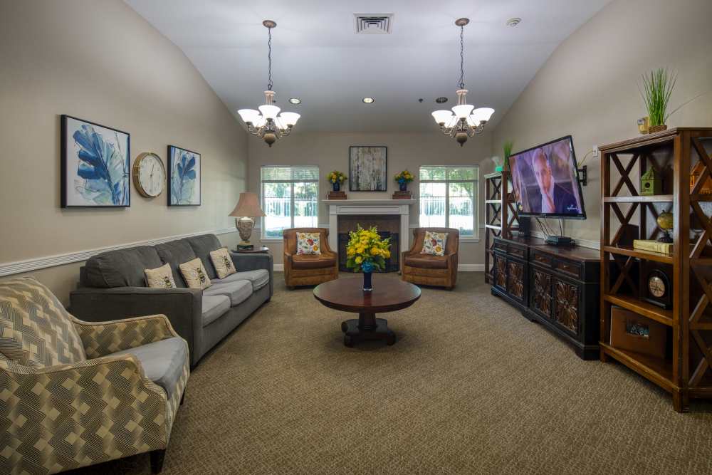 Fireplace seating at The Commons on Thornton in Stockton, California