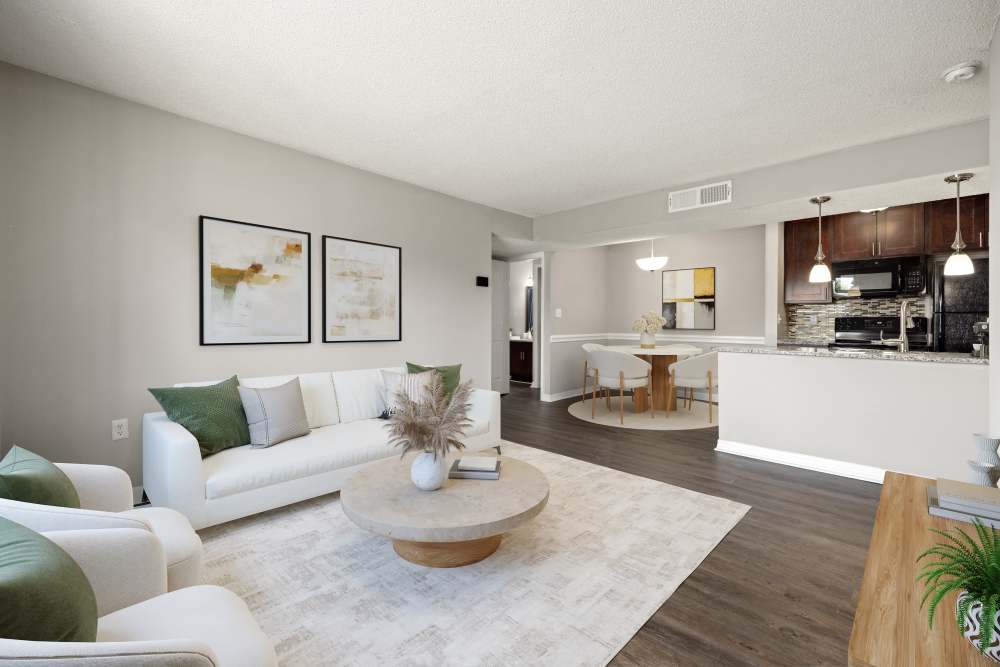 Model kitchen with dining table at Trellis at the Lakes in St. Petersburg, Florida